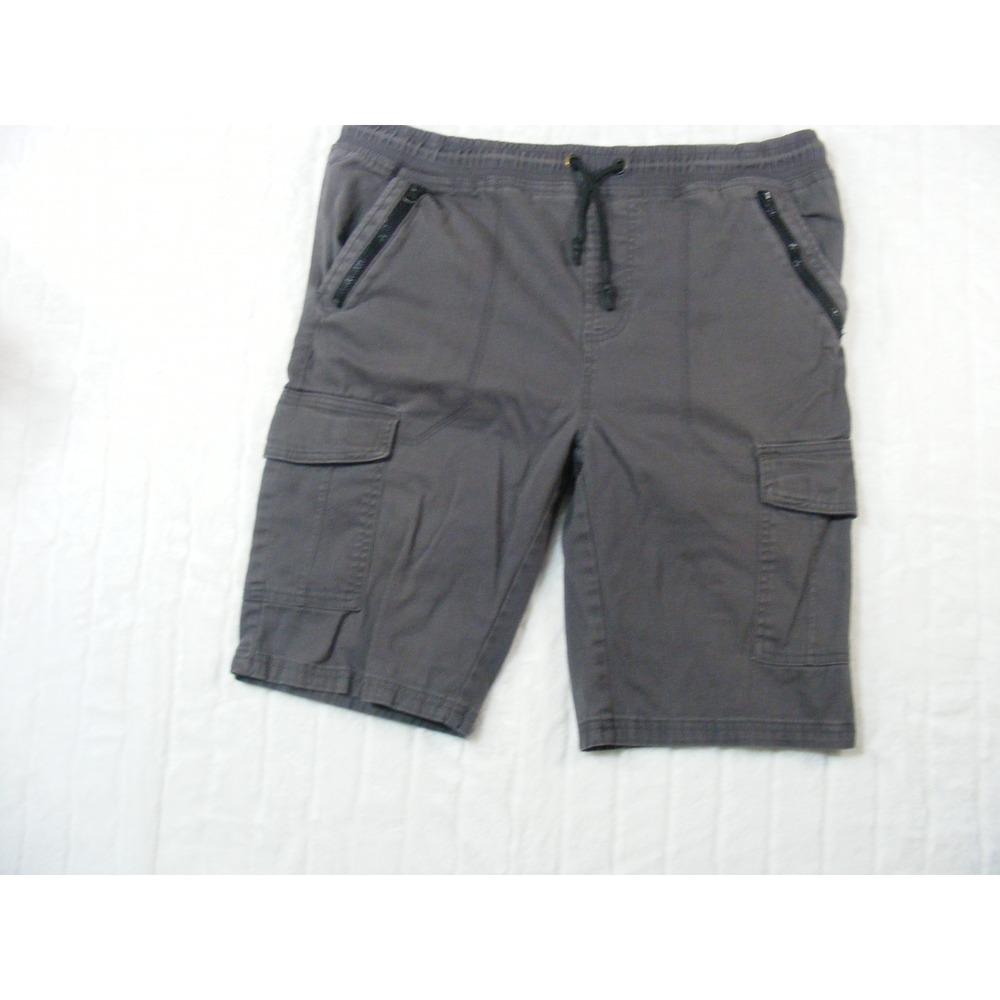 Akademiks Cargo Shorts Mens Large Grey Excellent Elastic Waist Drawstring Zip
